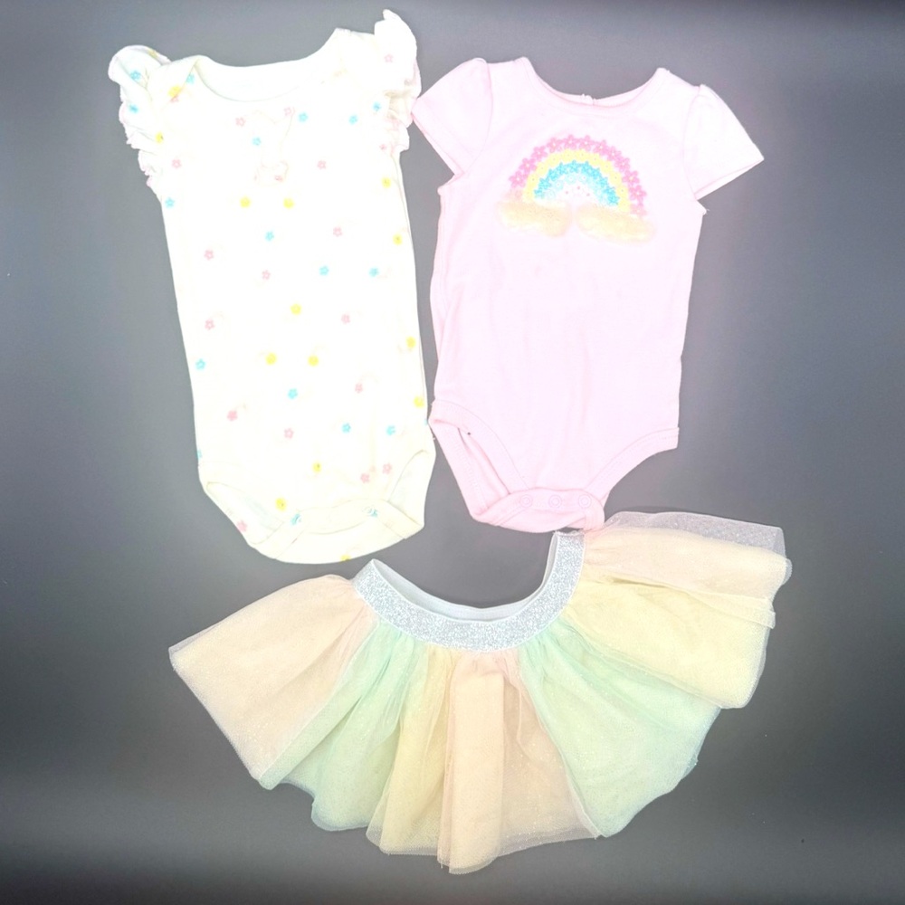 BABY STARTERS  Pink and Cream Onesies & Rainbow Tutu